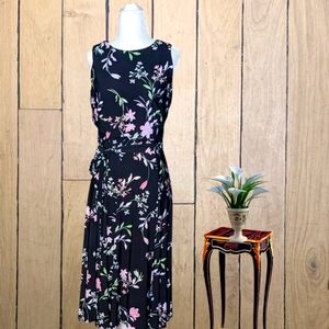 Anne Klein Dress Pink Black Midi Stretch Belt Dress Size 4